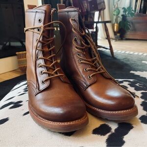 Frye Brown Leather Women's Combat Boots